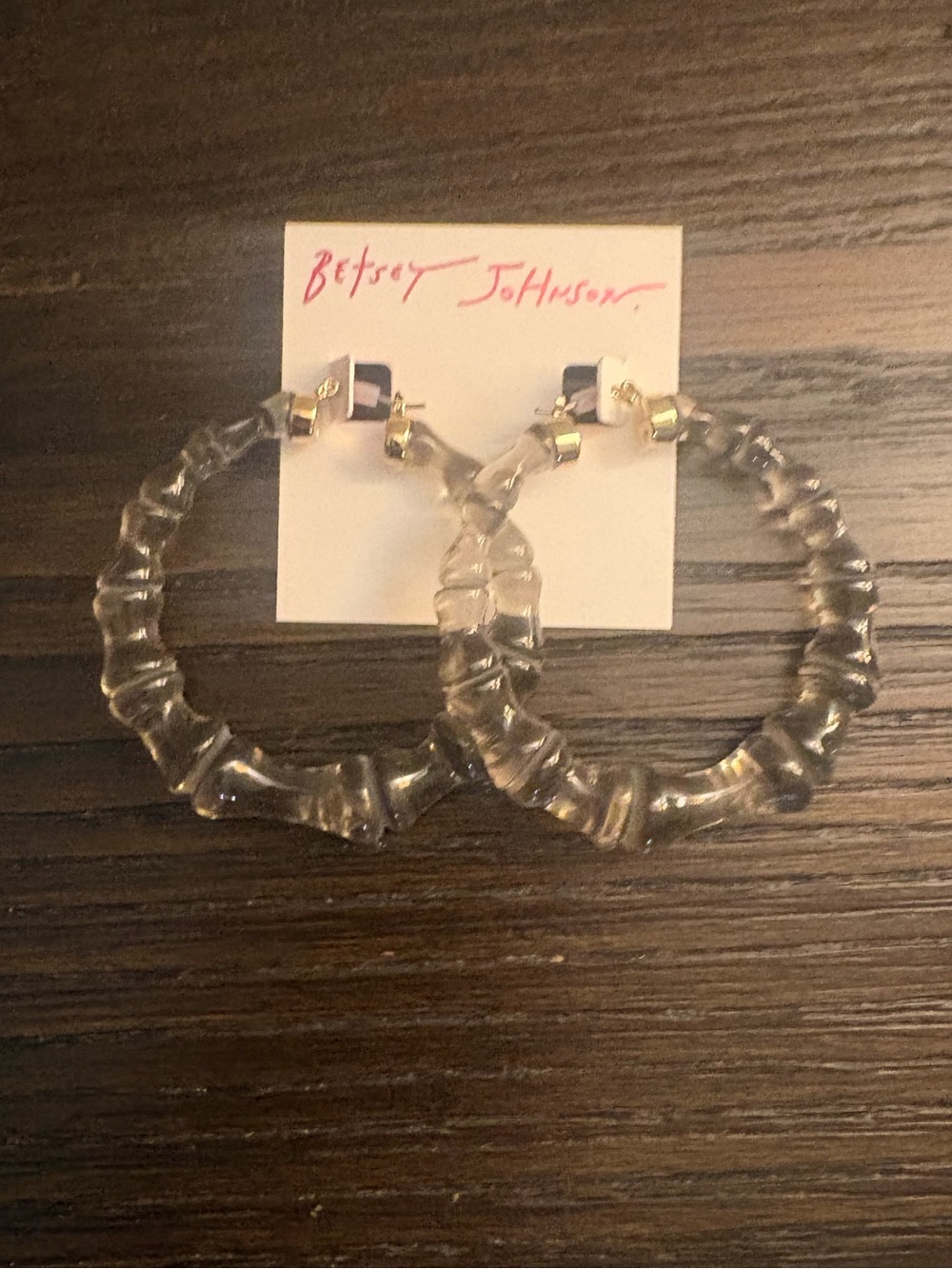 NEW Betsey Johnson Clear Bamboo Hoop Earrings